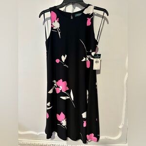 Ralph Lauren Black Dress with Pink Floral Design